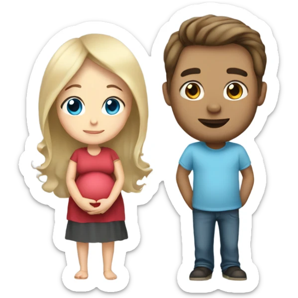 Brown hair girl pregnant and her blonde husband has blue eyes sticker