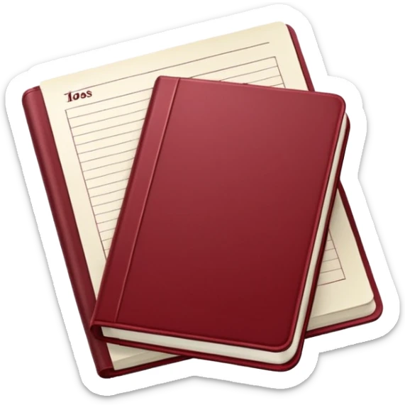 HAZ UN planificador de lista de objetivos en color vinotinto/rojo carmesí brillante, con hojas de cuaderno blancas (no agregues frutas ni nada de eso) https://imgproxy.attic.sh/insecure/f:png/plain/https://attic.sh/z0hvfdddapmiax935oa389bq0wzk  sticker