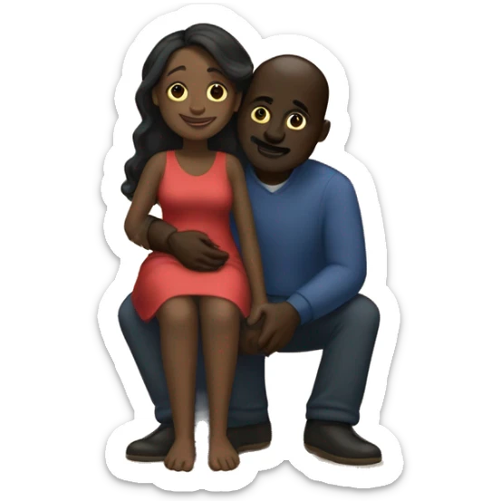 "dark skinned black woman sitting on the feet of a dark skinned man hugging her" sticker