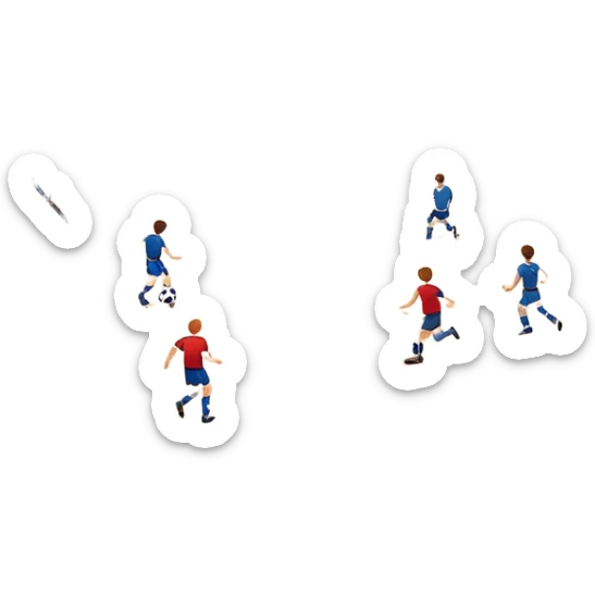 A mini-football match in an indoor sports hall with a wooden floor and clear court markings. The scene captures players in action, with the ball moving towards the goal, and the surrounding bleachers and overhead lights adding to the atmosphere of a competitive game. sticker