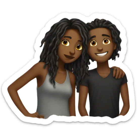 Brown girl with wavy hair kissing black boy who has dreads  sticker