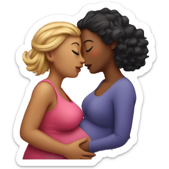 one woman pregnant, other woman kissing tummy  sticker