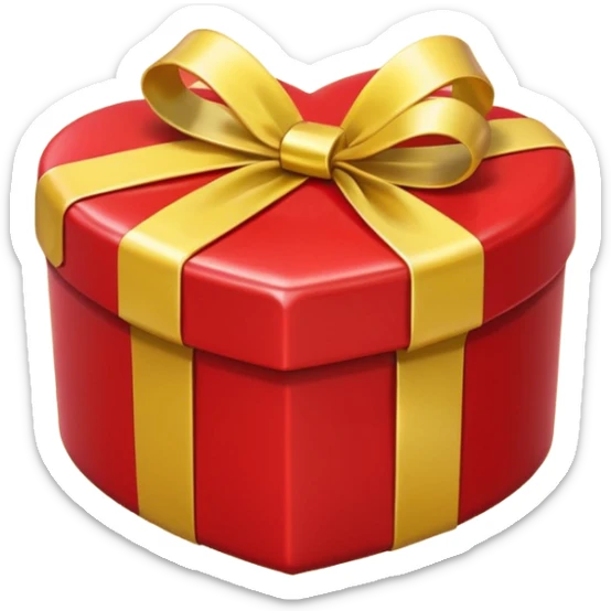 Cute kawaii sparkly shiny glossy romantic nifty precious neat aesthetic Heart-shaped red gift box present with yellow wrapping sticker