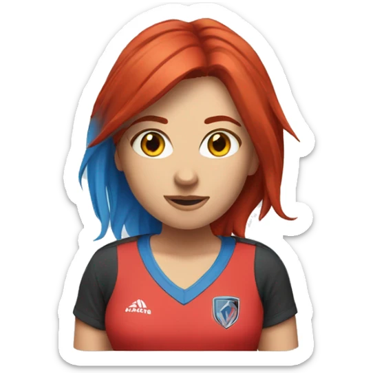a female esports coach with red hair and blue shirt.  sticker