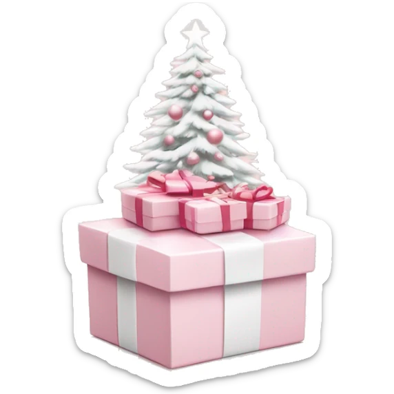 Light pink Christmas gifts under a white Christmas tree  sticker