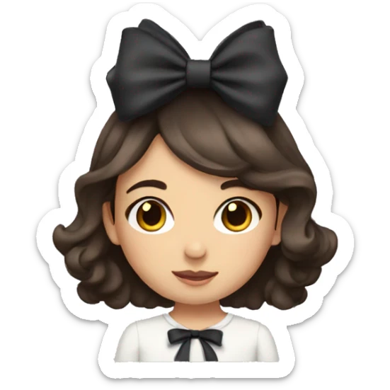 cute girl with dark brown hair with bow in hair sticker