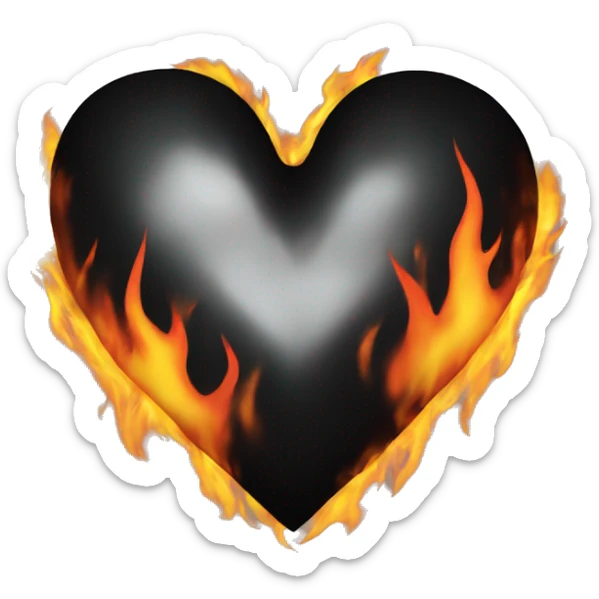 Black heart on fire sticker