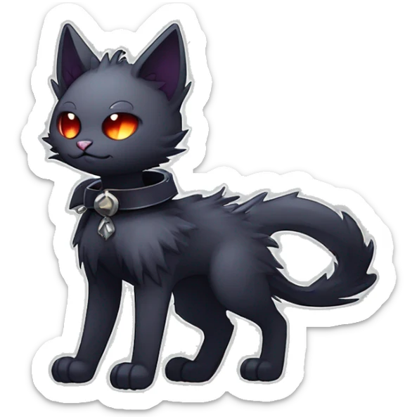   cool edgy kawaii anime-style ethereal dark-punk-themed animal vampiric cat-hybrid Fakemon with fangs and bat-wing-ears with a collar full body sticker