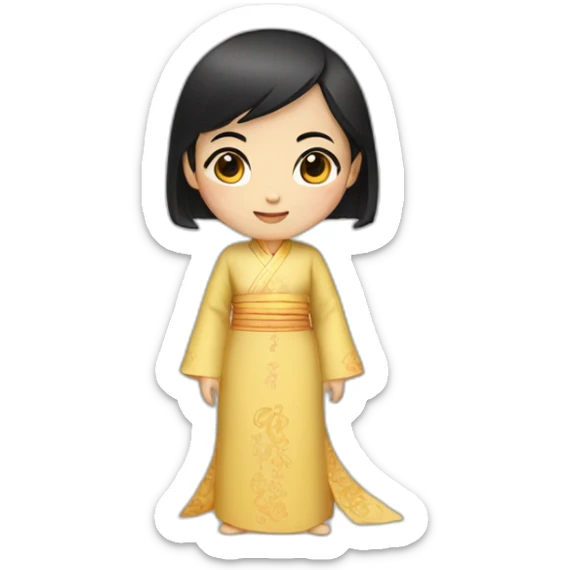 asian girl with black hair wearing ao dai full body sticker