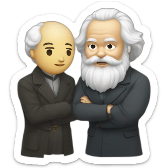Li Hongzhi and Karl Marx, two human mentors, arm in arm，team up，rub shoulders, hooking up sticker