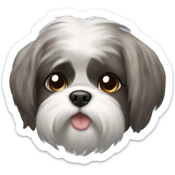 A white Shitzu with brown on her mouth, and a little bit of dark grey fur on her eyes and ears. sticker