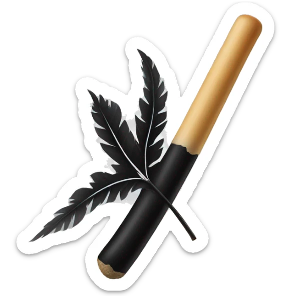 Une plume noir avec les racines blanc sale, légèrement pencher au bout sticker