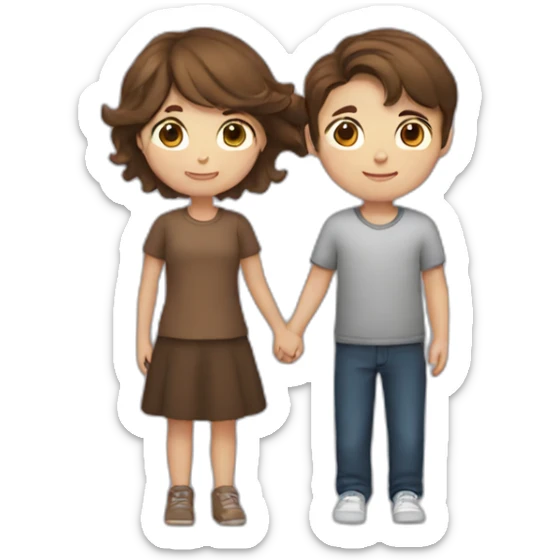 Girl with brown hair and boy with brown hair cuddling sticker
