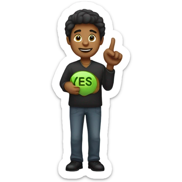 A person holding the word yes in the right hand and the word yes in the left hand sticker