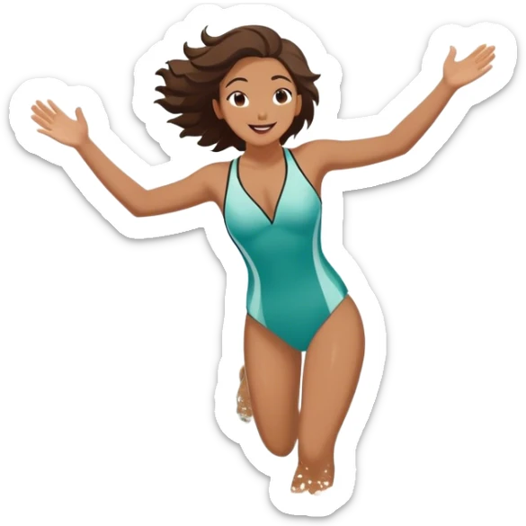 A person running into the ocean with arms wide open, embracing the waves and the moment. The sun shines warmly, and the water sparkles, symbolizing the joy of creating fun and appreciating life’s simple moments. Their footprints in the sand fade as they fully immerse themselves in the present. sticker