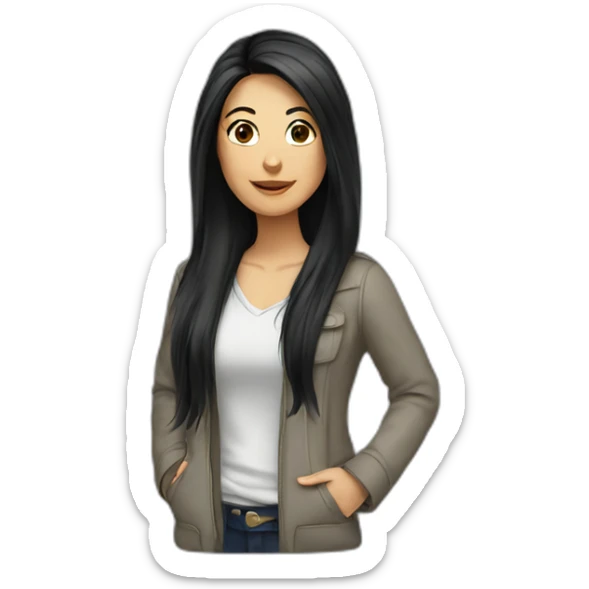 white women black long hair casual fashion with long jacket sticker