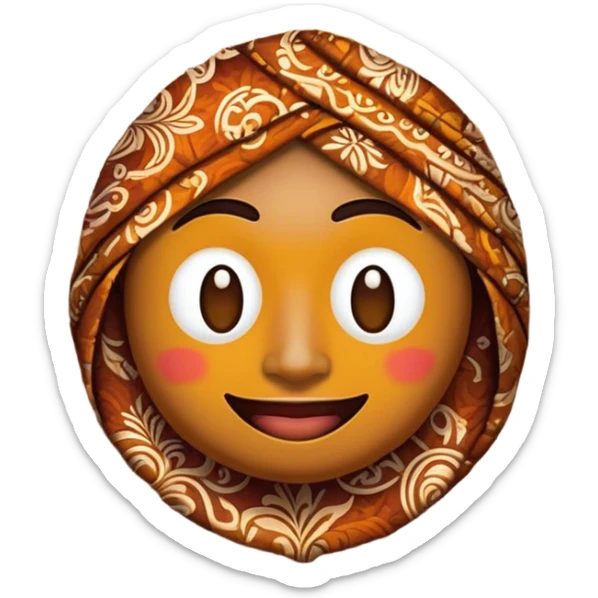 Cinematic Realistic Indonesian Batik Pop Culture Emoji, showcasing intricate, colorful batik patterns rendered with detailed textures and vibrant, cultural lighting. sticker