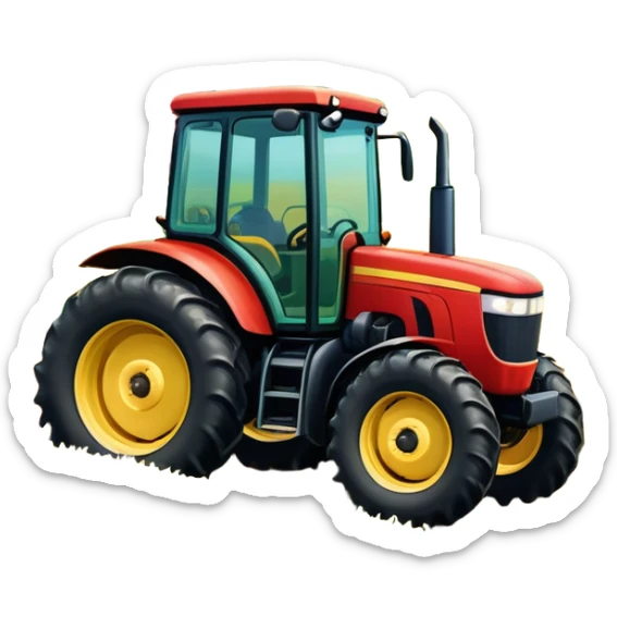 An icon showing close-up tractor in a colorful rural landscape, inspired by Farming Simulator 22. The design features vibrant fields, barns, and crops under a bright sky, with tractors working the land. The peaceful and immersive farming environment is highlighted with a transparent background sticker