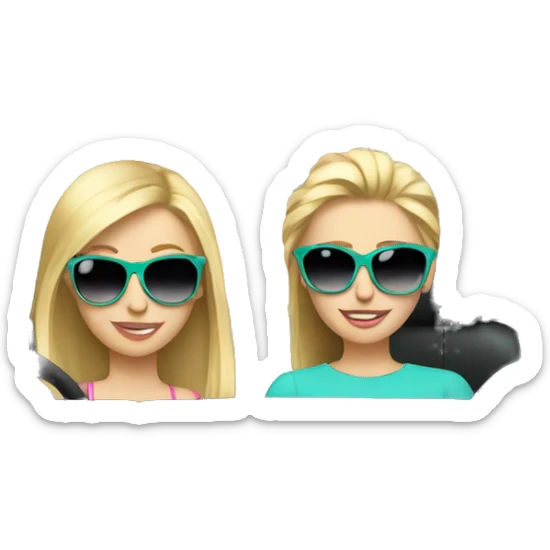 two girls with blonde hair and sunglasses driving a turquoise renault cabrio  sticker