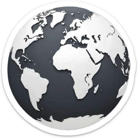 Flat monochrome globe emoji, dark grey Americas silhouette, transparent bg, no gradients sticker