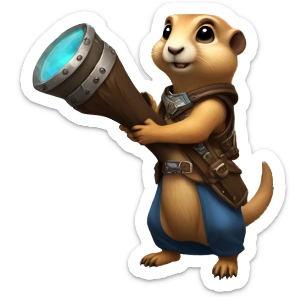 Prairie dog from World of Warcraft holding abazooka bigger than him sticker