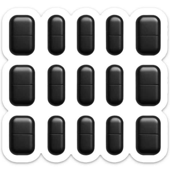 Minimalistic futuristic black medicine pills pack emoji, metallic black and white, reflective sleek surfaces, flat vector design, high-tech clean UI icon sticker