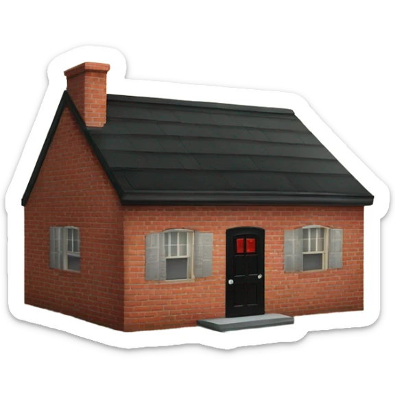 One story Small red brick house with black roof with a red door and one window  sticker