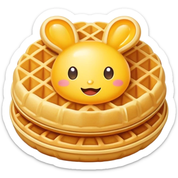 Hong Kong Egg Waffle bubble shaped golden pastry, simplified emoji style with bold outlines and bright colors, cartoon style Chinese street snack Gai Dan Jai sticker