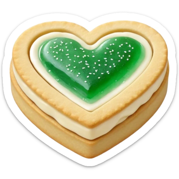 Realistic shortbread cookie in the shape of a heart with mint jelly middle filling and sprinkled powder sugar on top. sticker