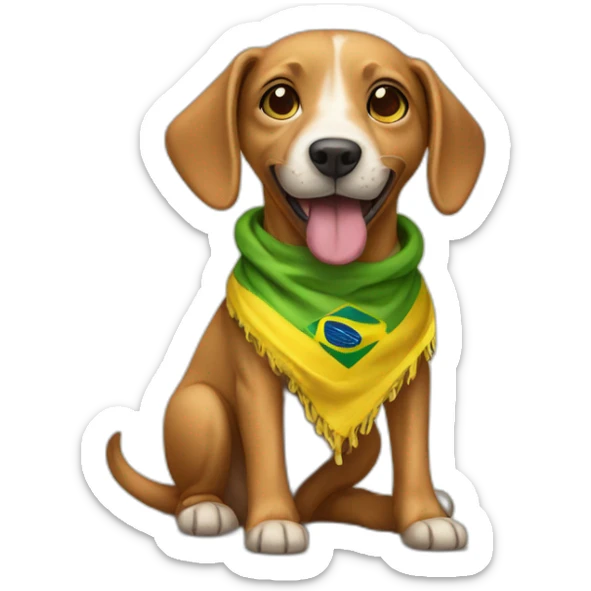 a caramel street dog holding wearing a brazilian color cloth sticker