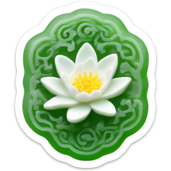 A Rectangle Chinese style white water-lily-patterned jade ornament sticker