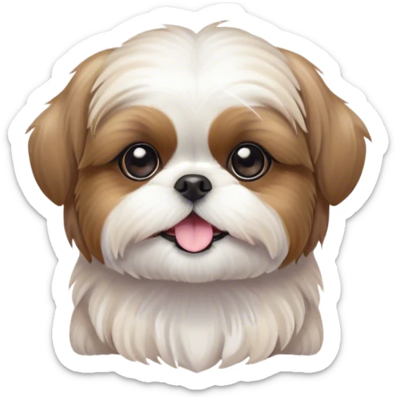 Cinematic Cute Shih Tzu Portrait Emoji, Head playfully tilted with large, sparkling eyes and a fluffy, endearing fur in gentle, pastel tones, simplified yet irresistibly charming, highly detailed, glowing with a warm, cuddly radiance, high shine, radiating affectionate and joyful energy, styled with a soft, playful outline, capturing the essence of a cute Shih Tzu that seems destined to charm everyone in its path! sticker