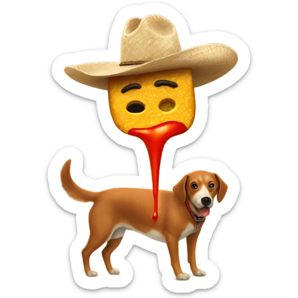 Hot Sauce being poured on taco by a dog in a cowboy hat sticker
