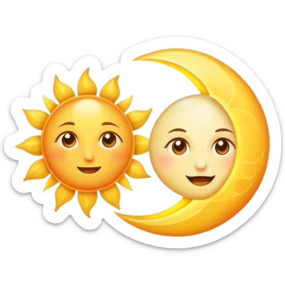 a really bright sun and a moon who shines because of it. the sun is bigger and the moon bright too sticker