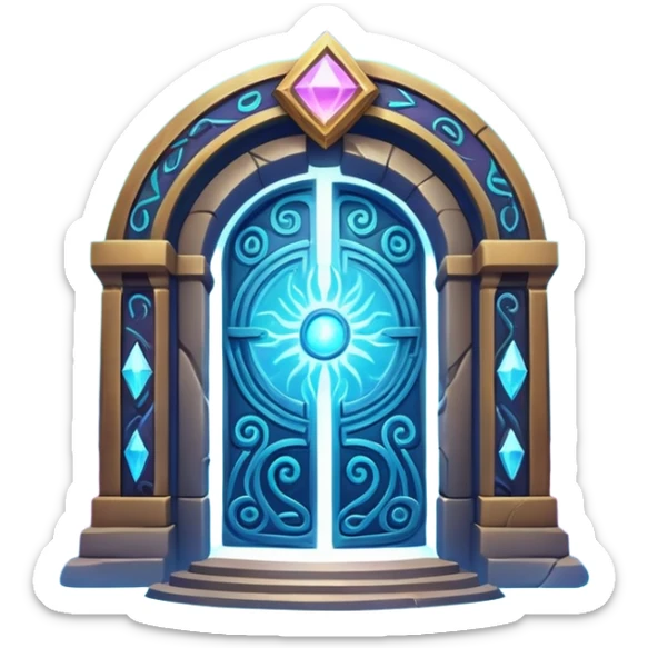 universe gate object icon, gigantic cosmic portal doorway, swirling galaxy energy inside, glowing starry aura, mystical space runes, fantasy sci-fi style, 3D cartoon, mobile game icon style, centered, clean background, no text, no watermark sticker