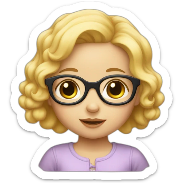 a baby in the arms of a girl with blond hair and glasses sticker