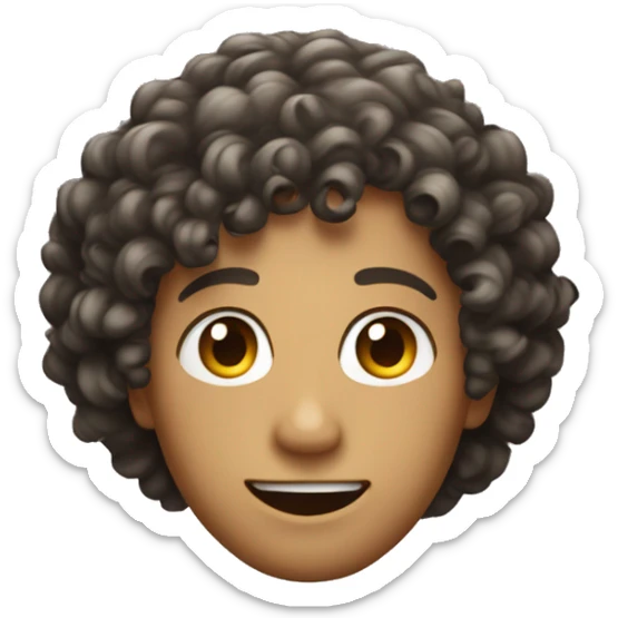 An emoji of a person with curly hair, showcasing bouncy and voluminous curls, often with a friendly or cheerful expression sticker