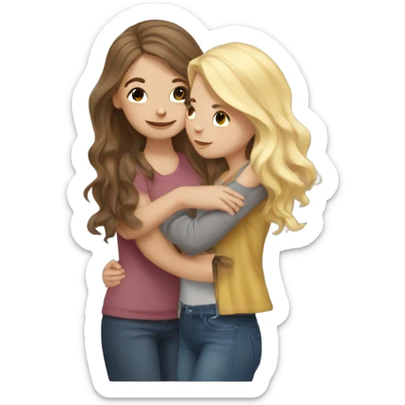 Realistic brown hair girl hugs blonde best friend  sticker