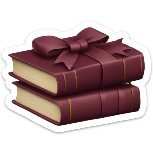 burgundy books stacked up and tied together by a burgundy bow sticker