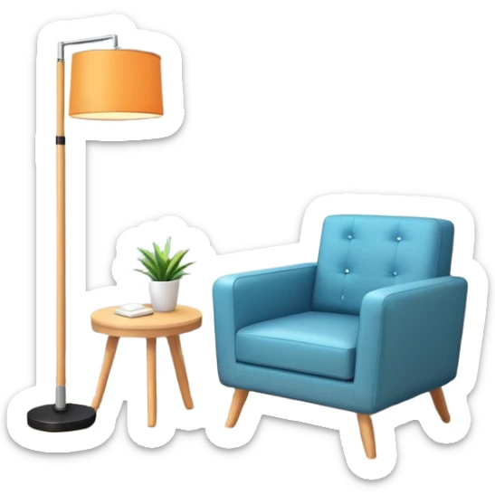 isometric corner of hotel room with floor lamp and modern armchair sticker