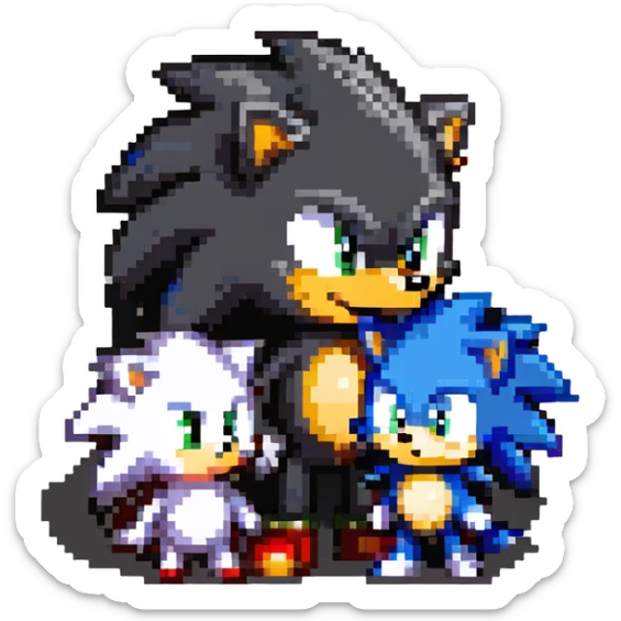 Baby Sonic the Hedgehog, baby Shadow the Hedgehog, and baby Silver the Hedgehog together sticker