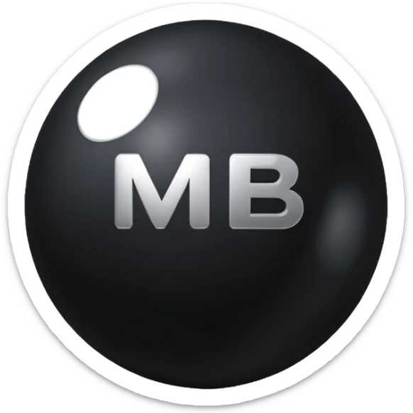 Black Ball with MB written on in the middle of it. Nothing else no holes or anything. sticker