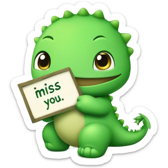 Cute baby green dinasour with i miss you sign in his hand sticker