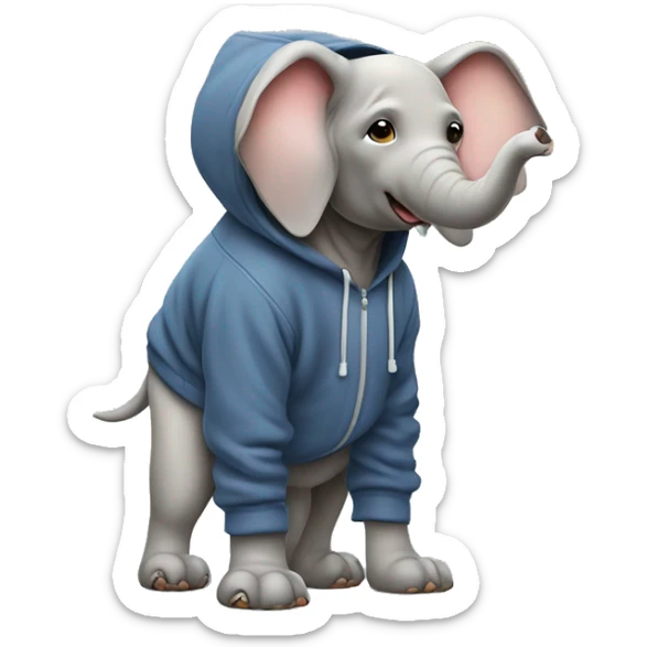 Dog wearing a hoodie and hat and elephant standing on his legs right next to him￼ sticker