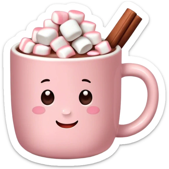 Light Pink mug of hot chocolate with marshmallows  sticker