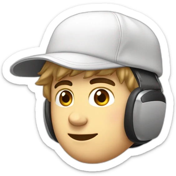 tête blanche, jeune homme gamer avec un casque micro, une casquette blanche, sans lunette sticker