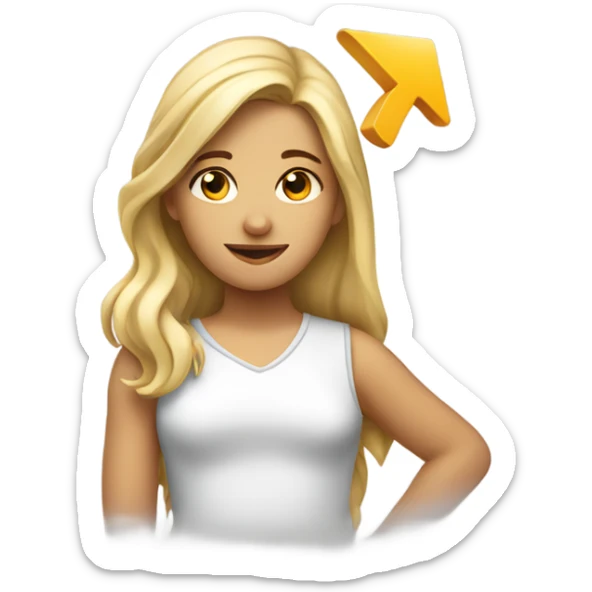 a figure of a girl with a cartoon arrow pointing at her head sticker
