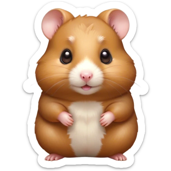 Cinematic Cute Brown Hamster Portrait Emoji, Head tilted playfully and inquisitively, featuring a glossy, rich brown coat with a delicate sheen, round, sparkling dark eyes filled with curiosity, Simplified yet irresistibly adorable features, highly detailed, glowing with a warm, friendly glow, high shine, affectionate and lively, stylized with a touch of whimsy, bright and endearing, soft glowing outline, capturing the essence of a mischievous yet loving hamster, so playful it feels like it could dash out of the screen and into your arms! sticker