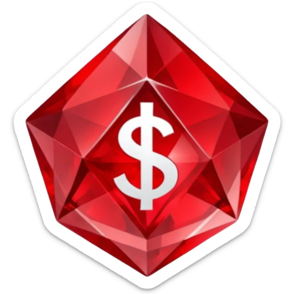 Red crystal with a $ drawn in the center of the crystal. sticker
