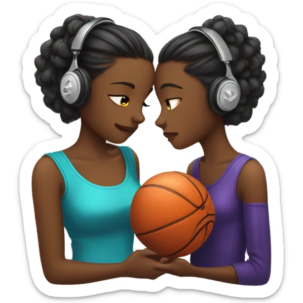 dwo girls kissing, one holds a basket ball and the other has headphones  sticker